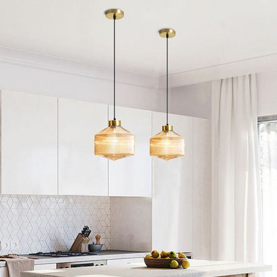Contemporain Nordique Acier Carbone Verre Texturé Suspension 1-Lumière Pour Salon 
