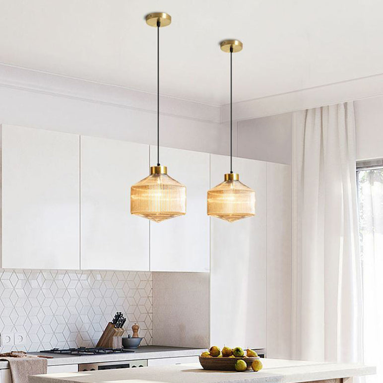Contemporain Nordique Acier Carbone Verre Texturé Suspension 1-Lumière Pour Salon 