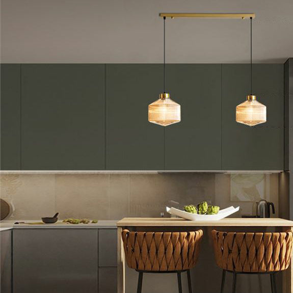 Contemporain Nordique Acier Carbone Verre Texturé Suspension 1-Lumière Pour Salon 