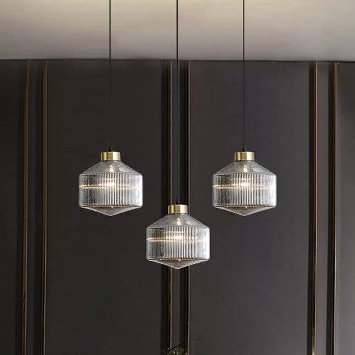 Contemporain Nordique Acier Carbone Verre Texturé Suspension 1-Lumière Pour Salon 