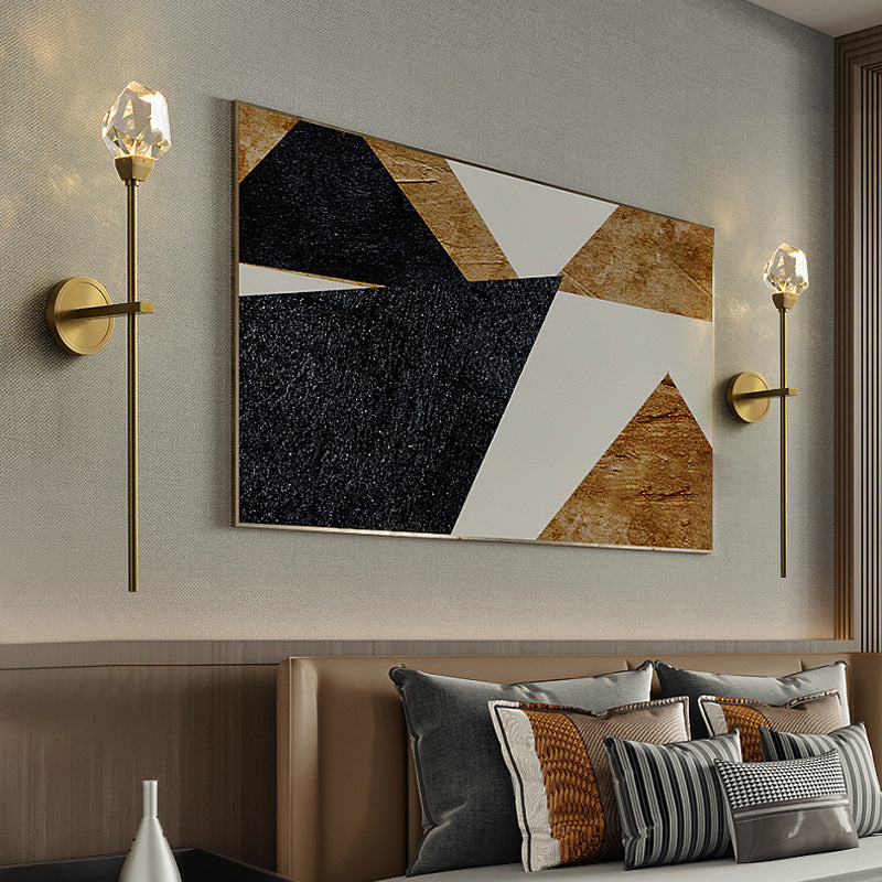 Applique murale LED moderne en laiton luxueux avec tige en cristal irrégulier pour salon 