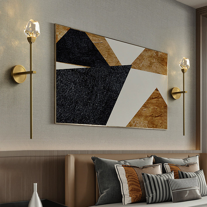 Applique murale LED moderne en laiton luxueux avec tige en cristal irrégulier pour salon 