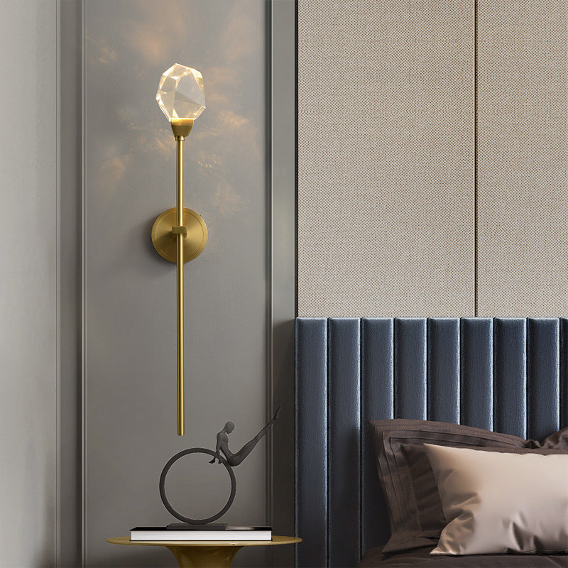 Modern Luxury Brass Rod Irregular Crystal LED Wall Sconce Lamp For Living Room