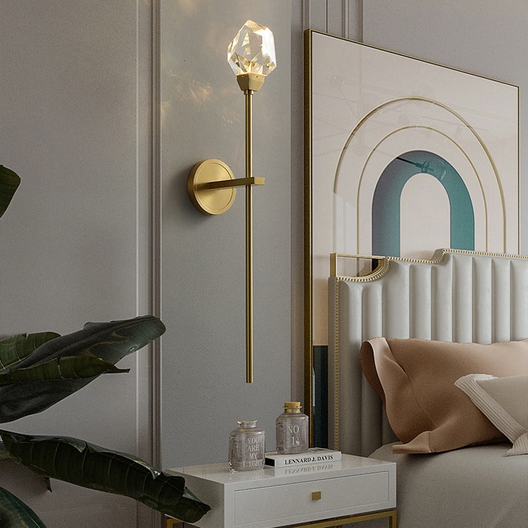 Modern Luxury Brass Rod Irregular Crystal LED Wall Sconce Lamp For Living Room