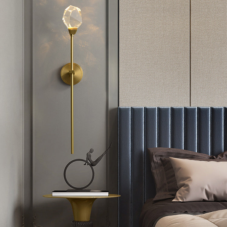 Modern Luxury Brass Rod Irregular Crystal LED Wall Sconce Lamp For Living Room