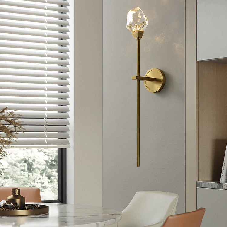 Modern Luxury Brass Rod Irregular Crystal LED Wall Sconce Lamp For Living Room