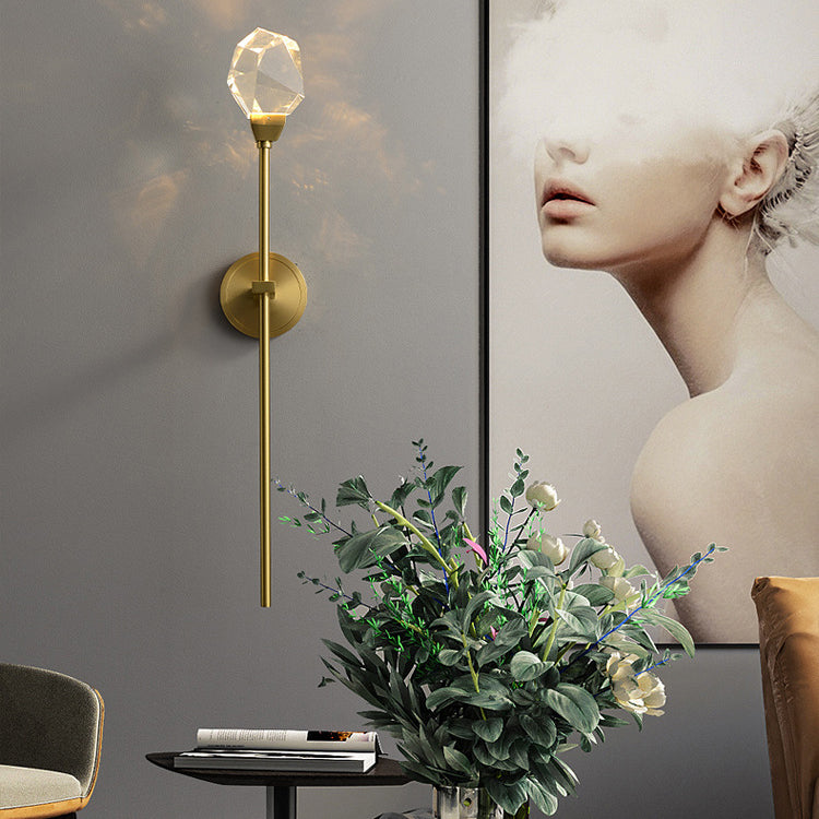 Modern Luxury Brass Rod Irregular Crystal LED Wall Sconce Lamp For Living Room