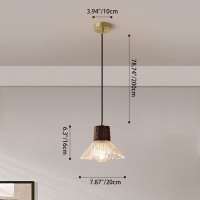 Moderne Mid-Century Messing Holz und Glas Kegel Pendelleuchte für Wohnzimmer 