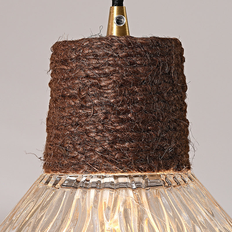 Moderne Mid-Century Messing Holz und Glas Kegel Pendelleuchte für Wohnzimmer 