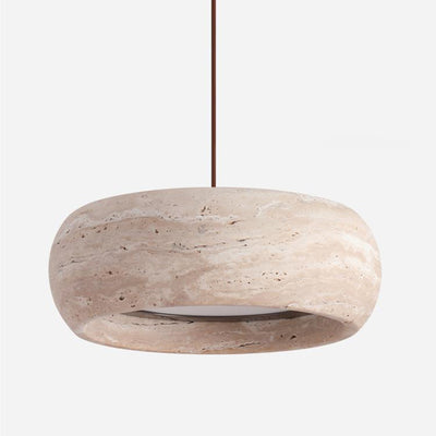 Lustre LED ovale en travertin nordique contemporain et noyer pour chambre 