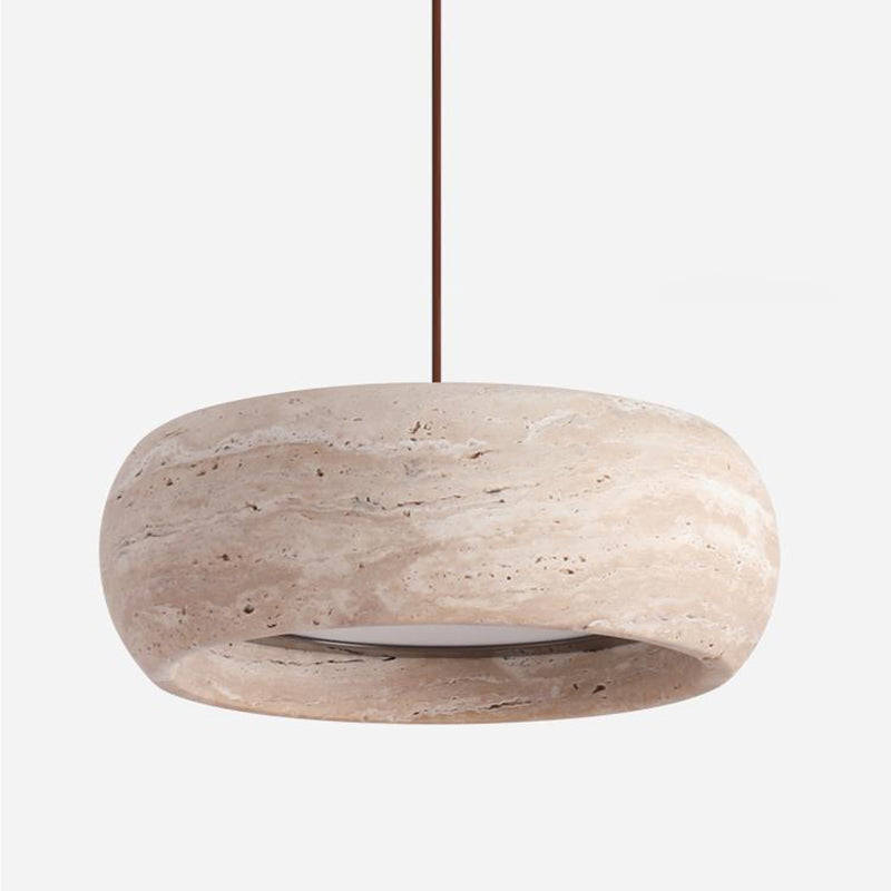 Lustre LED ovale en travertin nordique contemporain et noyer pour chambre 