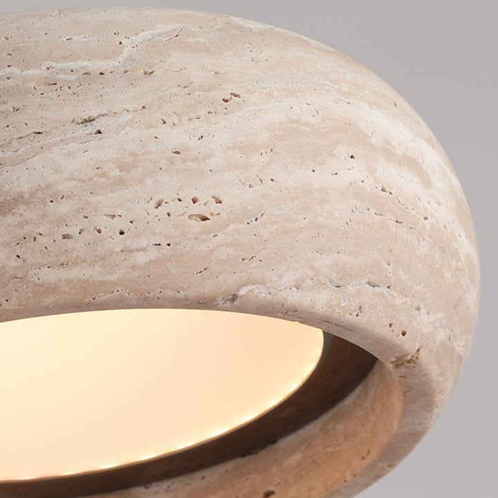 Zeitgenössische nordische Travertin- und Walnuss-Ovale LED Pendelleuchte für das Schlafzimmer 