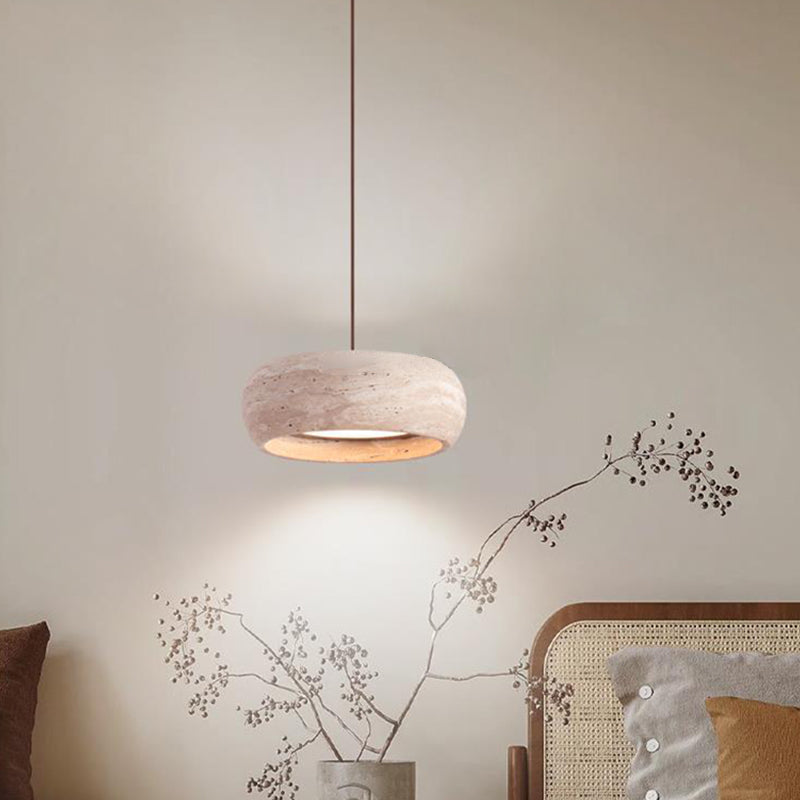 Lustre LED ovale en travertin nordique contemporain et noyer pour chambre 