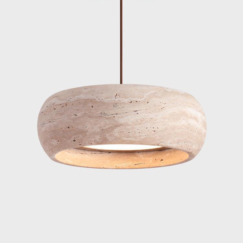 Lustre LED ovale en travertin nordique contemporain et noyer pour chambre 