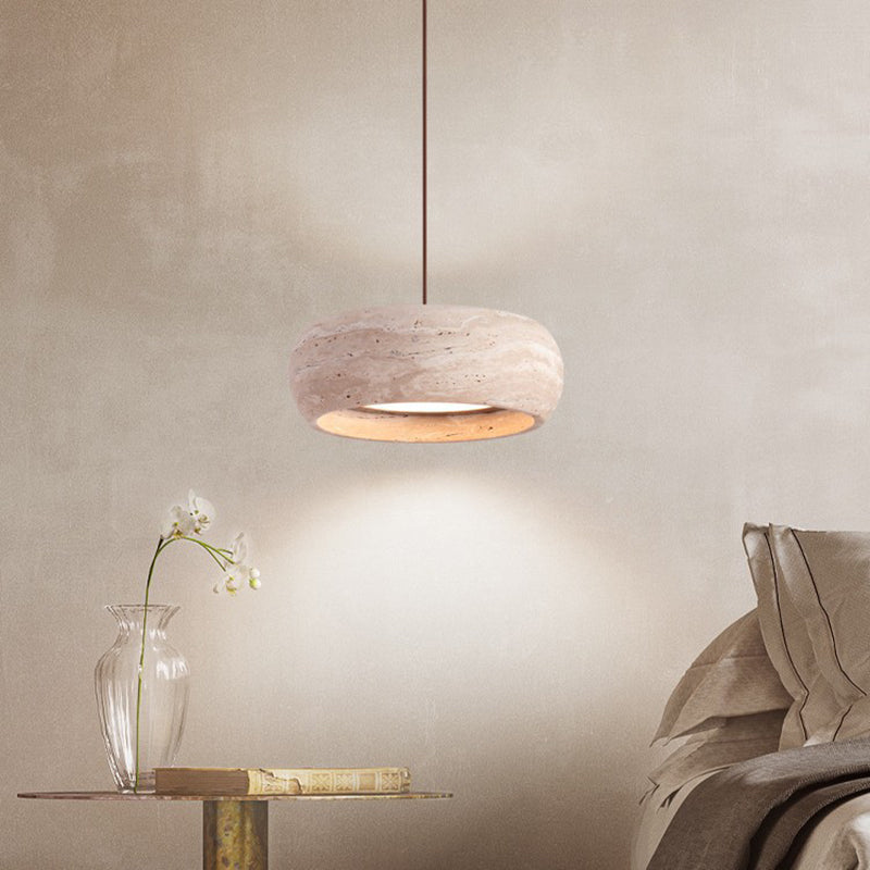 Lustre LED ovale en travertin nordique contemporain et noyer pour chambre 