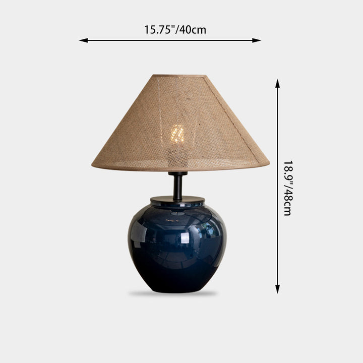 Lámpara de mesa contemporánea nórdica de cerámica y tela con forma de jarra de 1 luz para dormitorio 