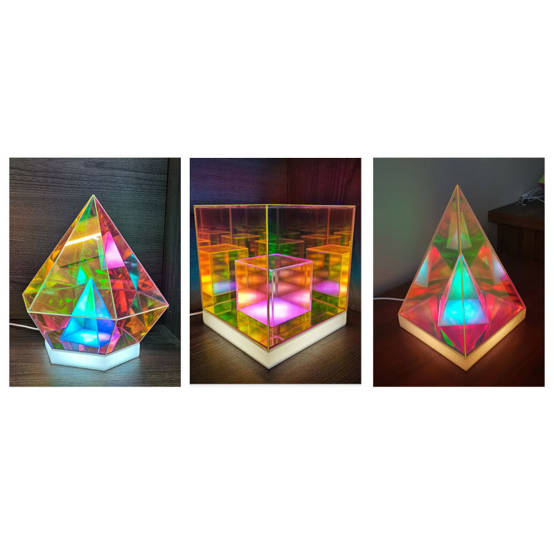 Zeitgenössische kreative Acryl-Multicolor-Diamant-Würfel-Pyramide LED Nachtlicht Tischlampe für Schlafzimmer 