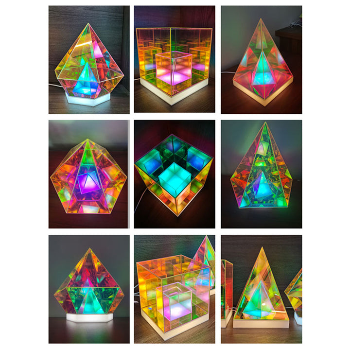 Zeitgenössische kreative Acryl-Multicolor-Diamant-Würfel-Pyramide LED Nachtlicht Tischlampe für Schlafzimmer 