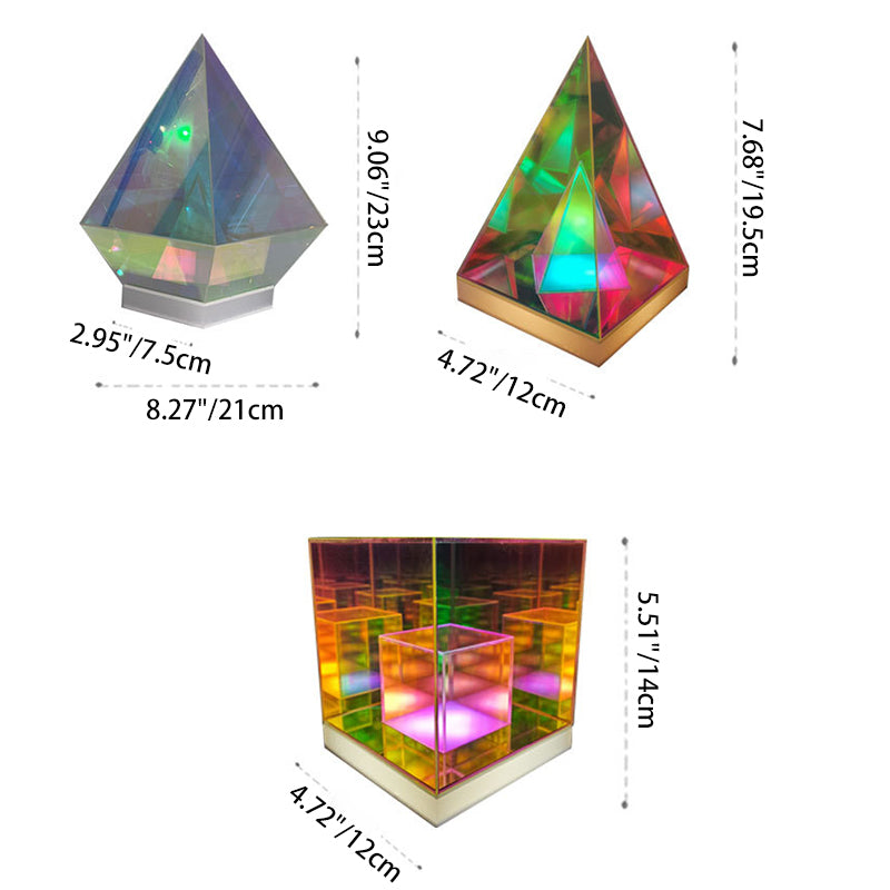 Zeitgenössische kreative Acryl-Multicolor-Diamant-Würfel-Pyramide LED Nachtlicht Tischlampe für Schlafzimmer 