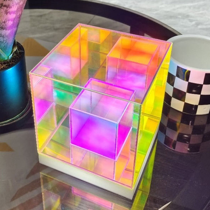 Zeitgenössische kreative Acryl-Multicolor-Diamant-Würfel-Pyramide LED Nachtlicht Tischlampe für Schlafzimmer 
