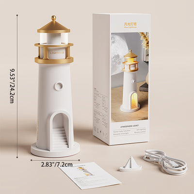 Lámpara de mesa LED de luz nocturna de faro de luna ABS PC creativa contemporánea para dormitorio 