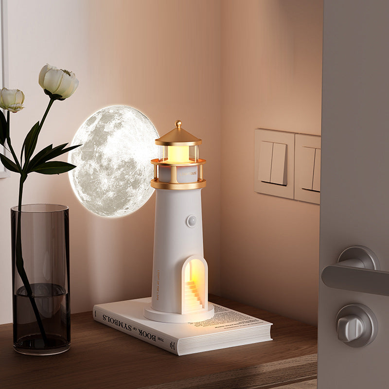 Lámpara de mesa LED de luz nocturna de faro de luna ABS PC creativa contemporánea para dormitorio 