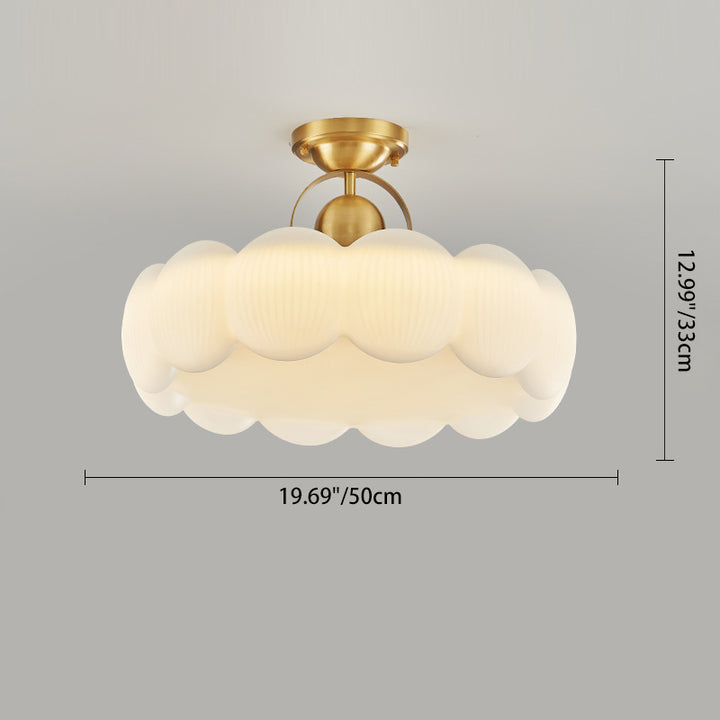 Modern Mid-Century Copper Stainless Steel Acrylic Creamy Round Floral LED Semi-Flush Mount Light For Living Room