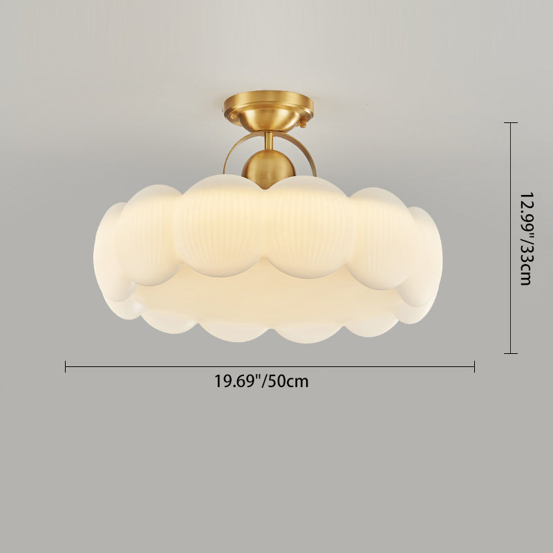 Moderne Mid-Century Kupfer Edelstahl Acryl Cremige Runde Blumen-LED-Deckenleuchte für das Wohnzimmer 