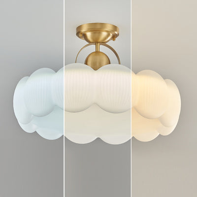 Moderne Mid-Century Kupfer Edelstahl Acryl Cremige Runde Blumen-LED-Deckenleuchte für das Wohnzimmer 