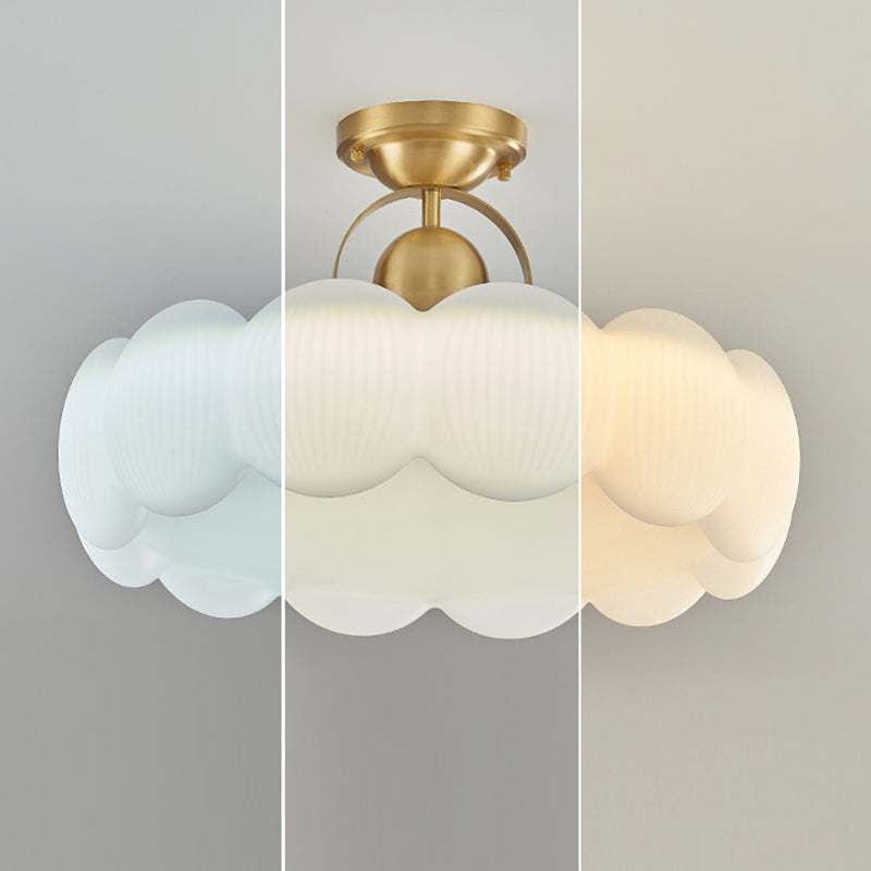 Moderne Mid-Century Kupfer Edelstahl Acryl Cremige Runde Blumen-LED-Deckenleuchte für das Wohnzimmer 