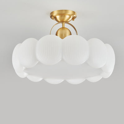 Moderne Mid-Century Kupfer Edelstahl Acryl Cremige Runde Blumen-LED-Deckenleuchte für das Wohnzimmer 