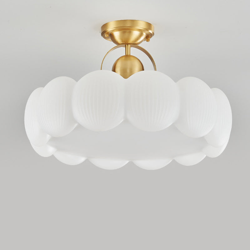 Moderne Mid-Century Kupfer Edelstahl Acryl Cremige Runde Blumen-LED-Deckenleuchte für das Wohnzimmer 