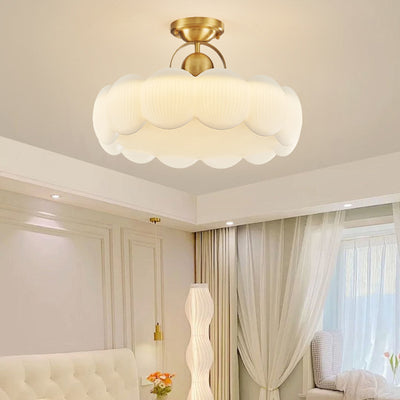 Moderne Mid-Century Kupfer Edelstahl Acryl Cremige Runde Blumen-LED-Deckenleuchte für das Wohnzimmer 