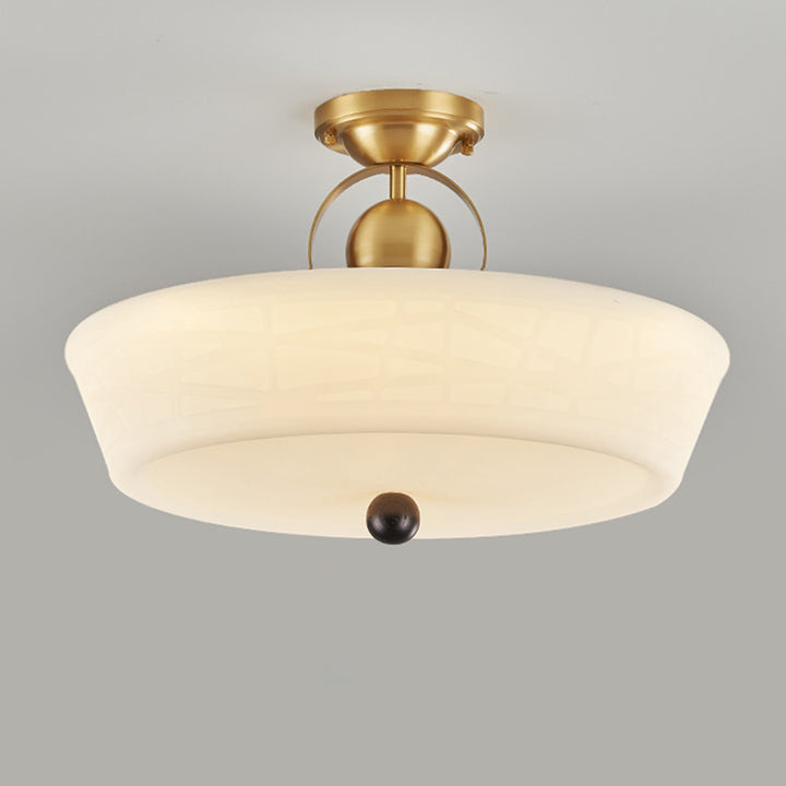 Modern Mid-Century Brass Stainless Steel Acrylic Round Dome Semi-Flush Mount Light For Living Room