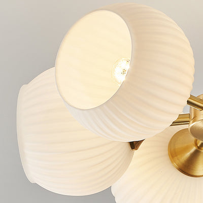 Moderne minimalistische Deckenleuchte mit ganz aus Kupfer bestehendem gestreiftem Glaskugel-Schirm, 4/6-Licht, für das Wohnzimmer 