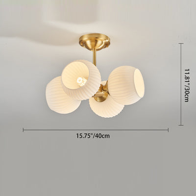 Moderne minimalistische Deckenleuchte mit ganz aus Kupfer bestehendem gestreiftem Glaskugel-Schirm, 4/6-Licht, für das Wohnzimmer 