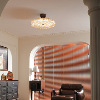 Moderne Mid-Century Eisen und Harz Runde Blattstruktur LED-Halbeinbauleuchte für das Wohnzimmer 