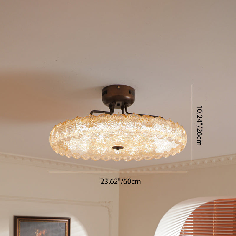 Moderne Mid-Century Eisen und Harz Runde Blattstruktur LED-Halbeinbauleuchte für das Wohnzimmer 