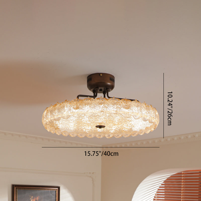 Moderne Mid-Century Eisen und Harz Runde Blattstruktur LED-Halbeinbauleuchte für das Wohnzimmer 