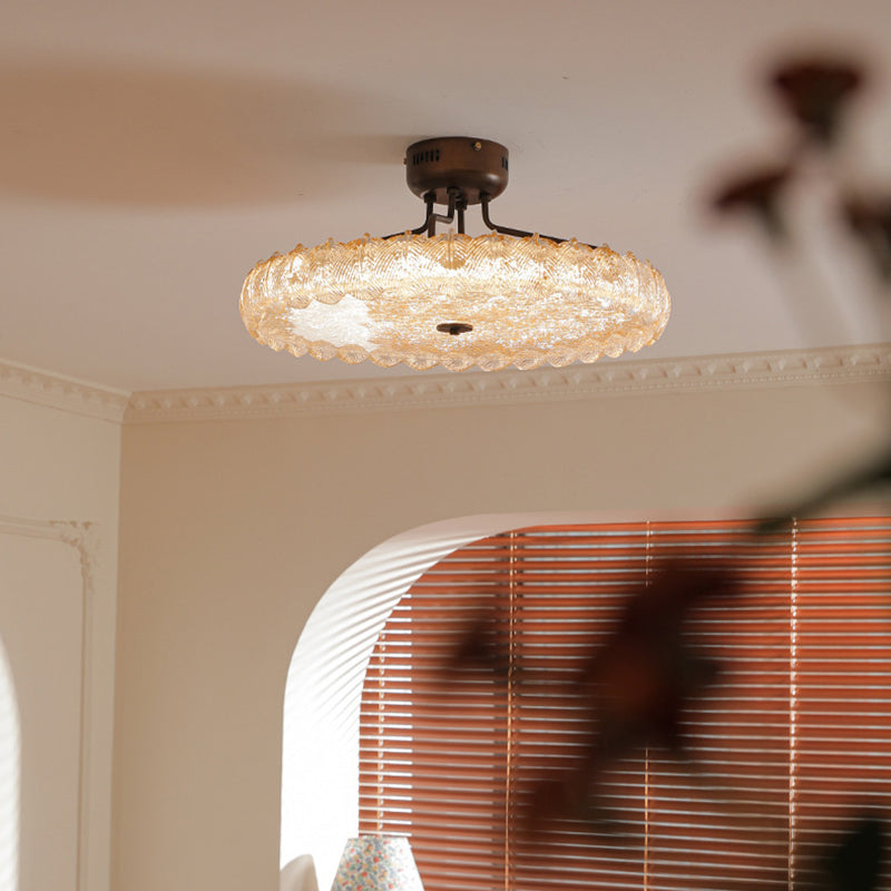 Moderne Mid-Century Eisen und Harz Runde Blattstruktur LED-Halbeinbauleuchte für das Wohnzimmer 