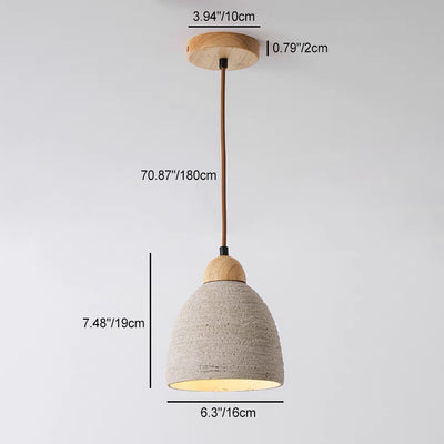 Moderne Mid-Century Holz & Zement Runde Kuppel 1-Licht Pendelleuchte Für Wohnzimmer 