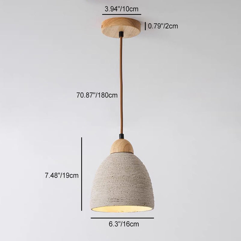 Moderne Mid-Century Holz & Zement Runde Kuppel 1-Licht Pendelleuchte Für Wohnzimmer 