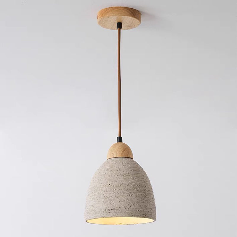 Moderne Mid-Century Holz & Zement Runde Kuppel 1-Licht Pendelleuchte Für Wohnzimmer 