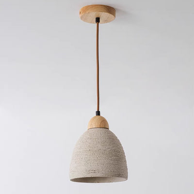 Moderne Mid-Century Holz & Zement Runde Kuppel 1-Licht Pendelleuchte Für Wohnzimmer 