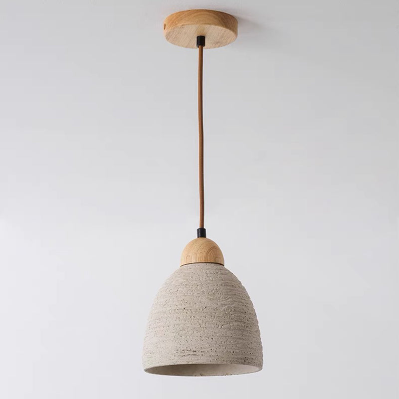 Moderne Mid-Century Holz & Zement Runde Kuppel 1-Licht Pendelleuchte Für Wohnzimmer 
