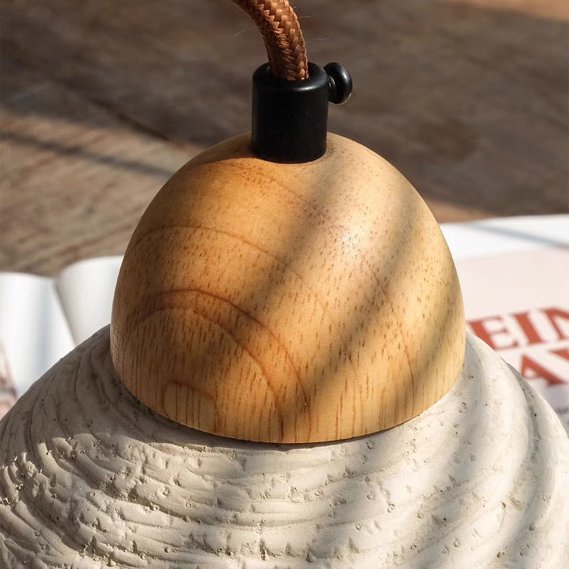 Moderne Mid-Century Holz & Zement Runde Kuppel 1-Licht Pendelleuchte Für Wohnzimmer 