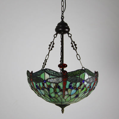 Traditioneller Tiffany-Legierung & Buntglas-Libellenkuppel 3-Licht-Kronleuchter für Wohnzimmer 