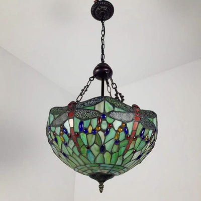 Traditioneller Tiffany-Legierung & Buntglas-Libellenkuppel 3-Licht-Kronleuchter für Wohnzimmer 