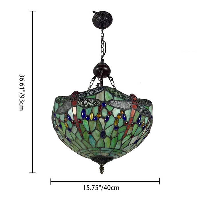Traditioneller Tiffany-Legierung & Buntglas-Libellenkuppel 3-Licht-Kronleuchter für Wohnzimmer 