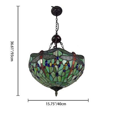 Traditioneller Tiffany-Legierung & Buntglas-Libellenkuppel 3-Licht-Kronleuchter für Wohnzimmer 